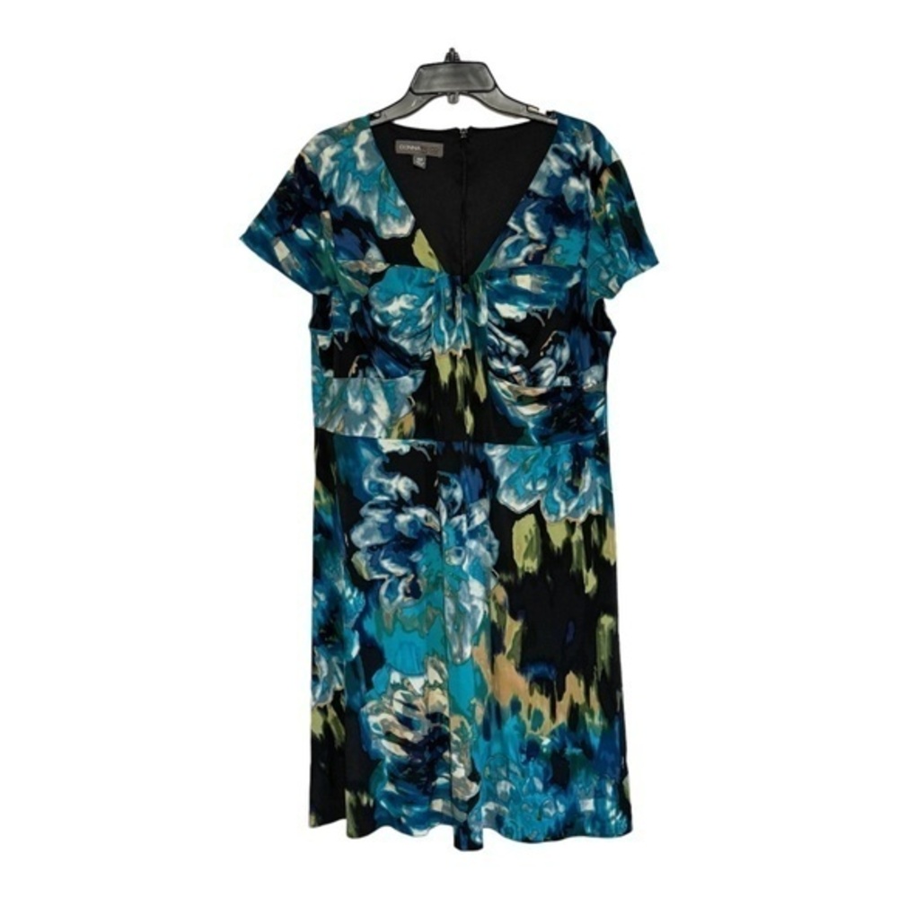 Donna Ricco Womens Dress Watercolour V-Neck Midi Length Size 16W